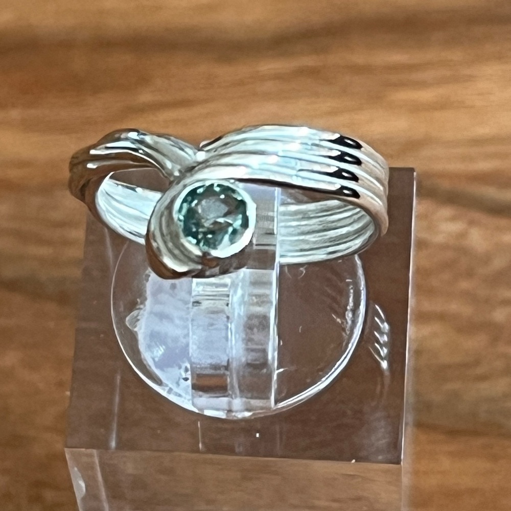 Sterling Blue Green Sapphire Ring Size 4-3/4
